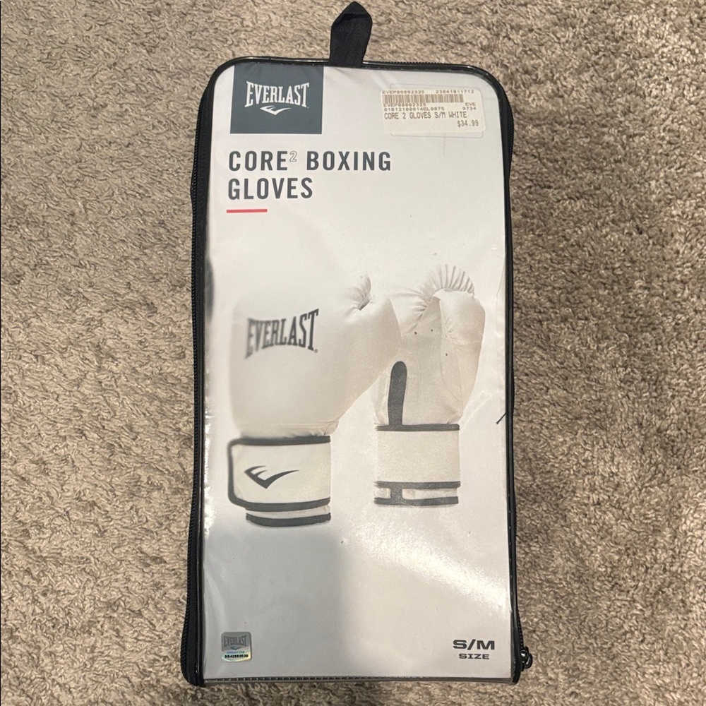 Everlast White and Black Core Boxing Gloves with Carry Case